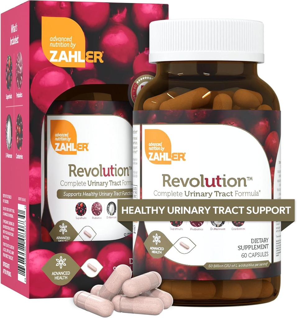 Zahler Revolution - Πλήρης Γυναικεία Φόρμουλα Ουρολοίμωξης με Προβιοτικά - χάπια UTI - 1200mg D-Mannose και Cranberry συμπλήρωμα - Ουρολοίμωξη Υποστήριξη για τις γυναίκες (60 κάψουλες)