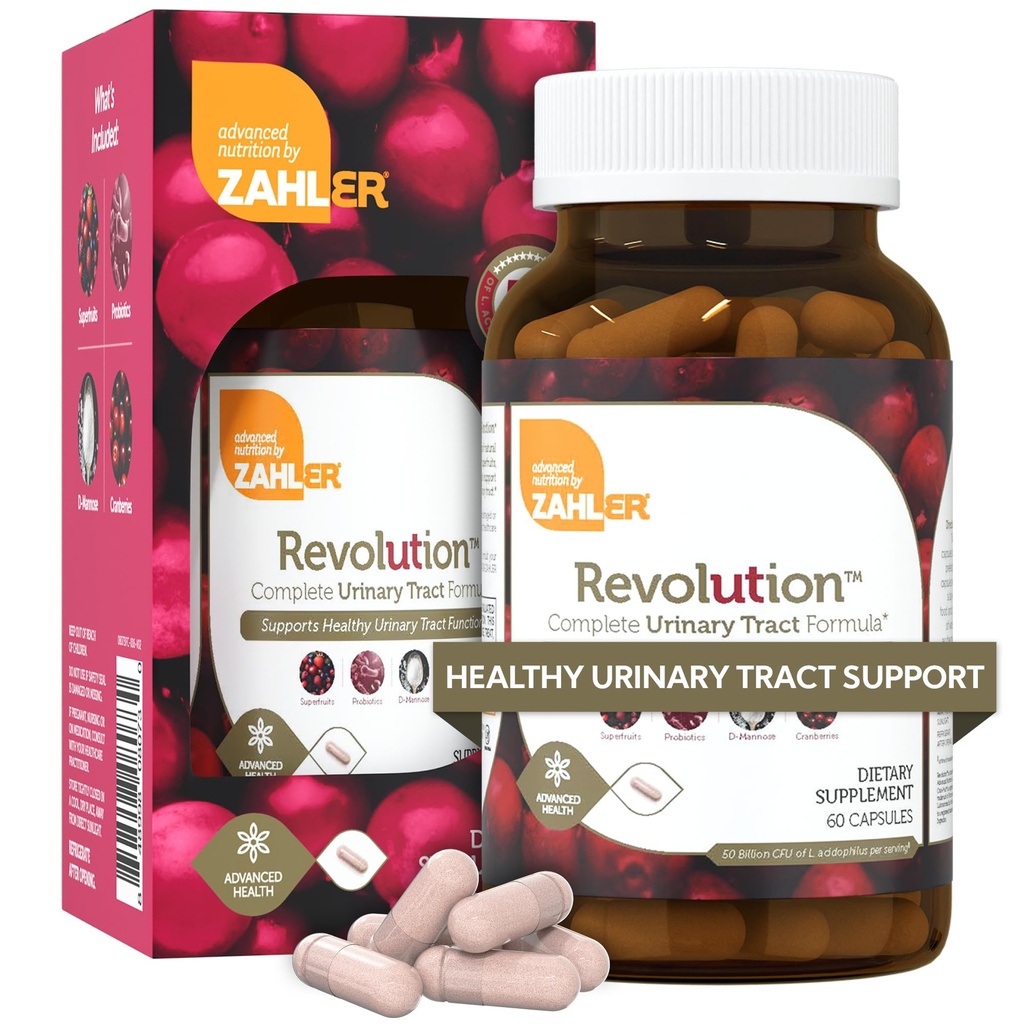 Zahler Revolution - Complete Womens Urinary Tract Health Formula with Probiotics - UTI Pills - 1200mg D-Mannose and Cranberry Supplement - Urinary Tract Infection Support for Women (60 Capsules)