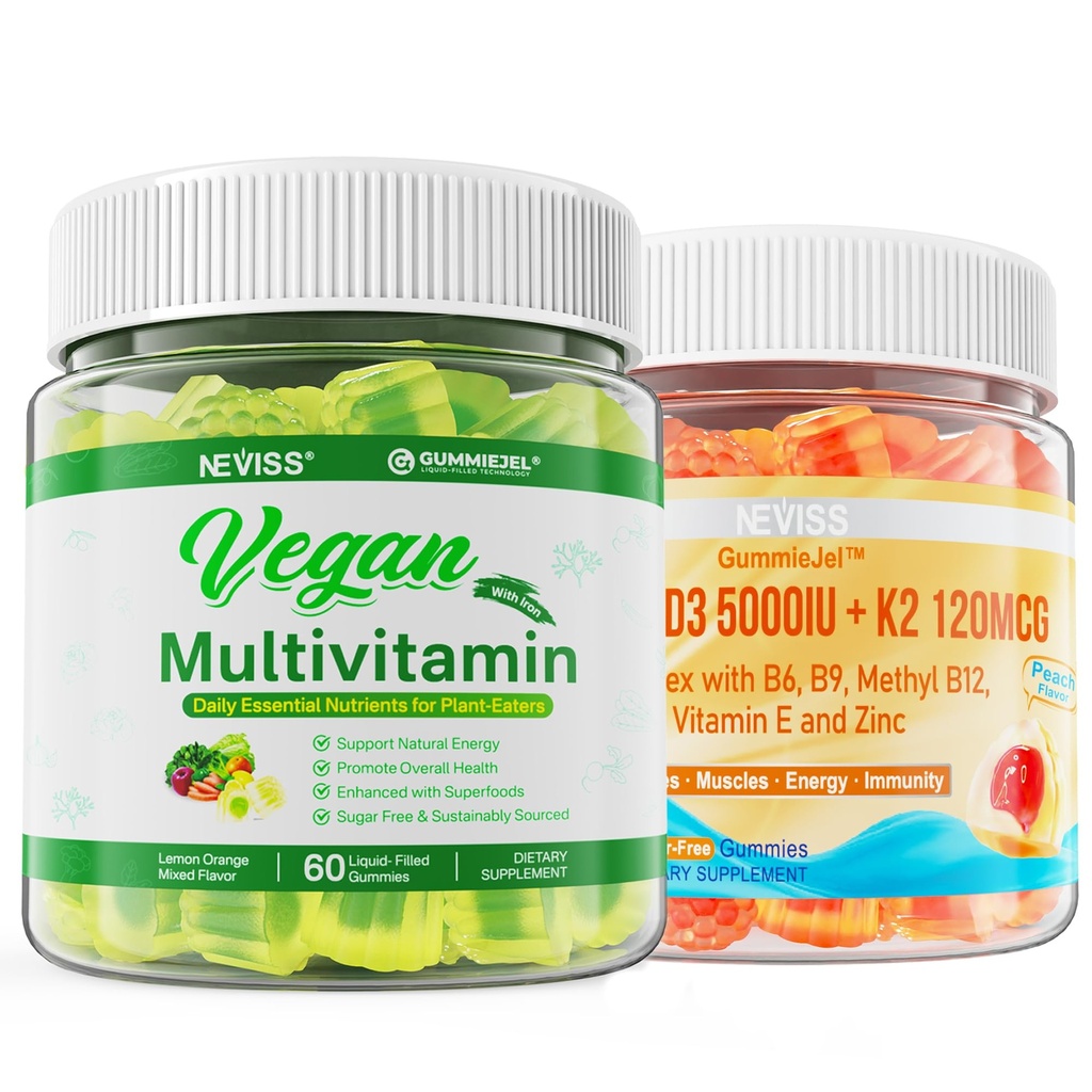 NAVISS Βιταμίνη D3 5000IU + K2 (MK-7) 120mcg με Vegan Πολυβιταμίνη για γυναίκες άνδρες με σίδηρο, βιταμίνη B12, A, D3, K2, Algae Omega 3, μαγνήσιο, ψευδάργυρος