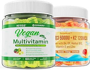NEVISS Vitamin D3 5000IU + K2 (MK-7) 120mcg Multivitamin for Women Men with Iron, B12, A, D3, K2, Algae Omega 3, Magnezyum, çinko