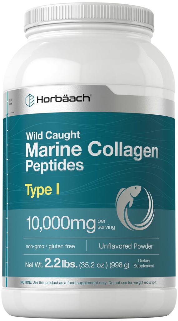 Horbäach Marine Collagen Toz 2.2 lbs | Hydrolyzed Collagen, | Unflavored | Hua, Non-GMO, Gluten Free Supplement