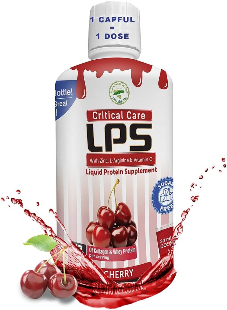 Beslenme Tasarımları LPS Sıvı Collagen & Whey protein Supplement - Non-GMO Drink, Sugar-Free - Erkekler ve Kadınlar için sağlıklı Skin & Saçları teşvik eder, Cherry (Critical Care)