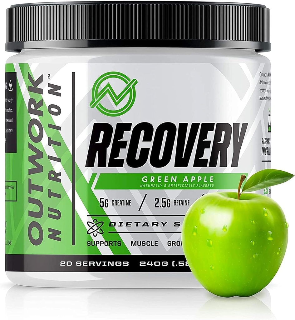 Outwork Nutrition Post Workout Recovery Toz - Kretine Monohidrat, KSM-66 Ashwagandha & Tart Cherry - Hızlandırma, Eases Soreness - Kretine Toz for Men & Women, Green Apple, 240 Gr