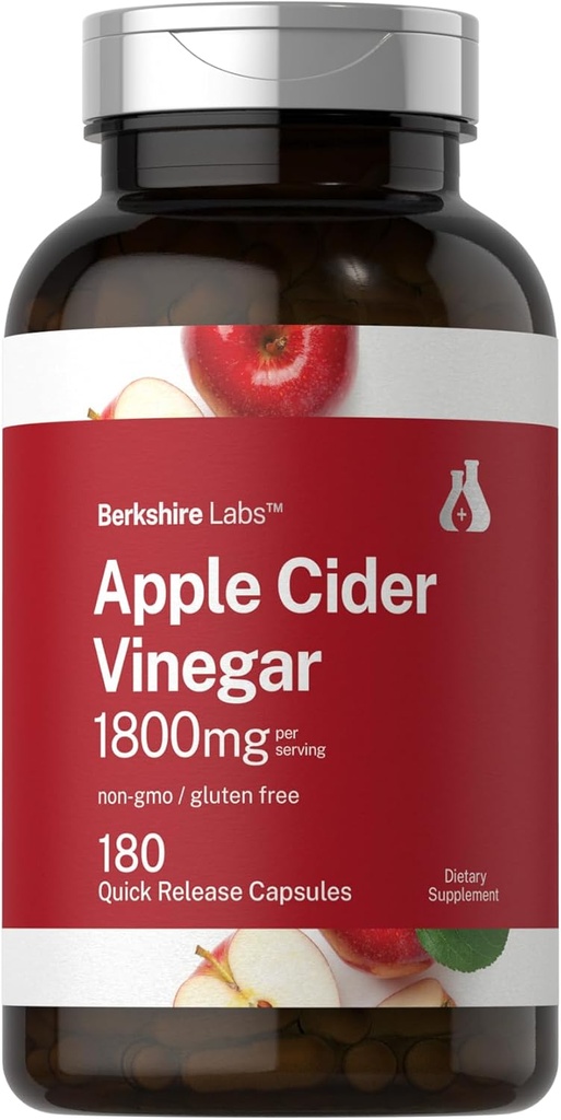 Horbaach Apple Cider Vinegar Capsules | 1800 mg | 180 Count | Non-GMO, Gluten-Free Supplement | by Berkshire Labs