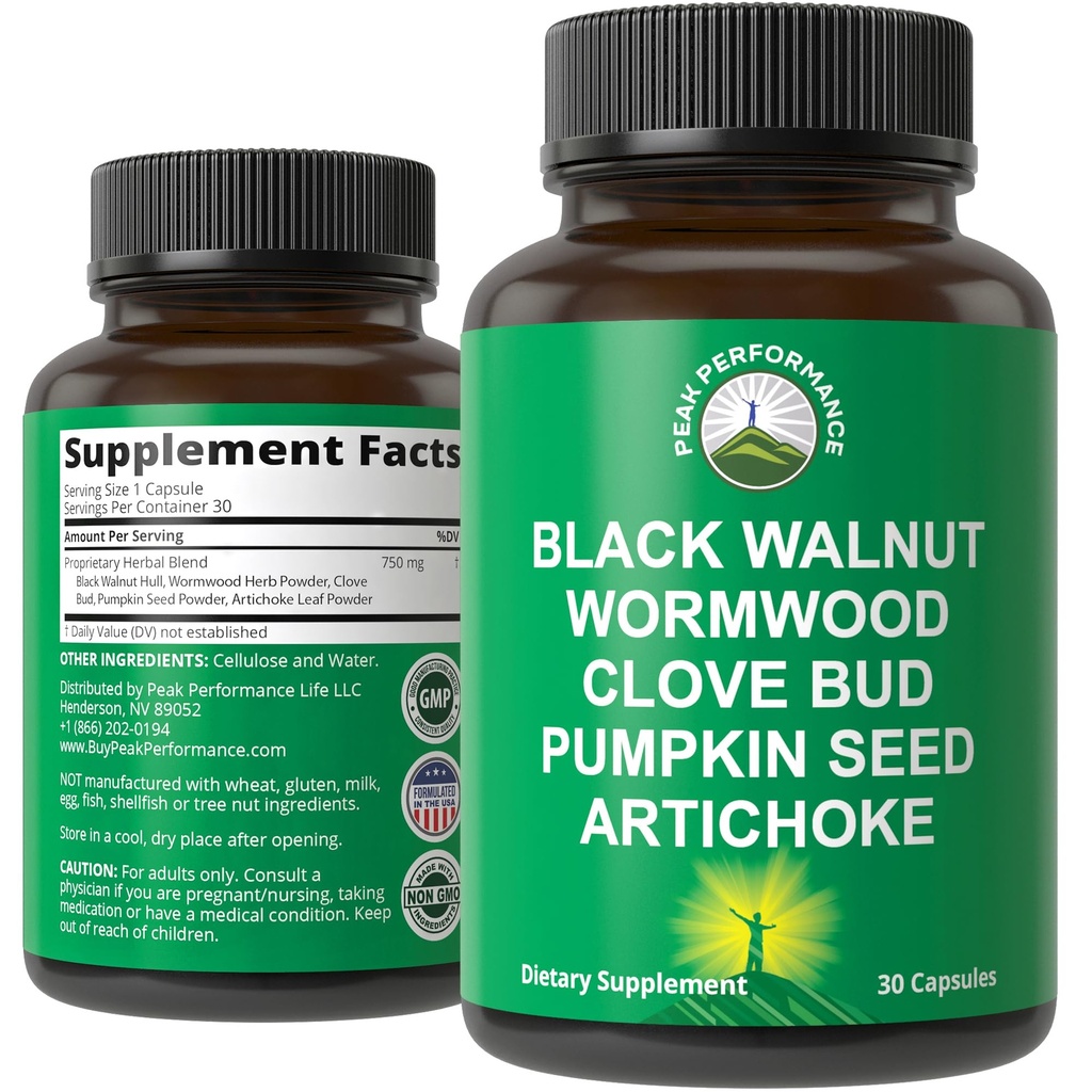 Wormwood Black Walnut Clove Cleanse for Humans için. Elimination Detox + Intestinal Support Capsules Supplement for Yetişkinler and Kids. Artichoke ve Ek Faydaları için Pills