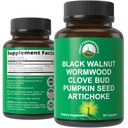 Wormwood Black Walnut Clove Cleanse for Humans için. Elimination Detox + Intestinal Support Capsules Supplement for Yetişkinler and Kids. Artichoke ve Ek Faydaları için Pills