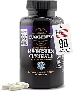 Bucklebury Magnezyum Glycinate Capsules with L-Theanine 350 mg - Stres Yardımı, Kas & Bone Health Support - Magnezyum Glycinate Supplements for Women & Men - Vegan 90 Count 90s