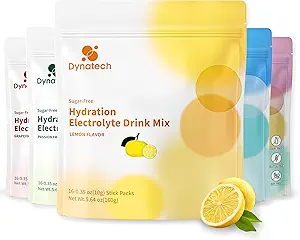 Dynatech Zero Sugar Electrolyte Drink Mix - Lemon - Hydration Toz Packets with 10 Electrolytes & Vitamins | Non-GMO, Gluten Free, Vegan Electrolytes Toz Paketleri | 16 Hizmetler