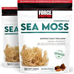 FORCE FACTOR Sea Moss Soft Chews, Support Immunity, Digestion, and Heart Health, Irish Sea Moss Superfood & Antioksis Supplement, Non-GMO, Gluten-Free, Salted Caramel Flavor, 60 Soft Chews, 2Pack