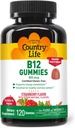 Ülke Yaşam Vitamini B12 Gummies – 850 mcg Cyanocobalamin, 120 Kont – Vegan, Enerji Metabolism & Nervous System Support – Natural Strawberry Flavor, 2g Sugar Strawberry