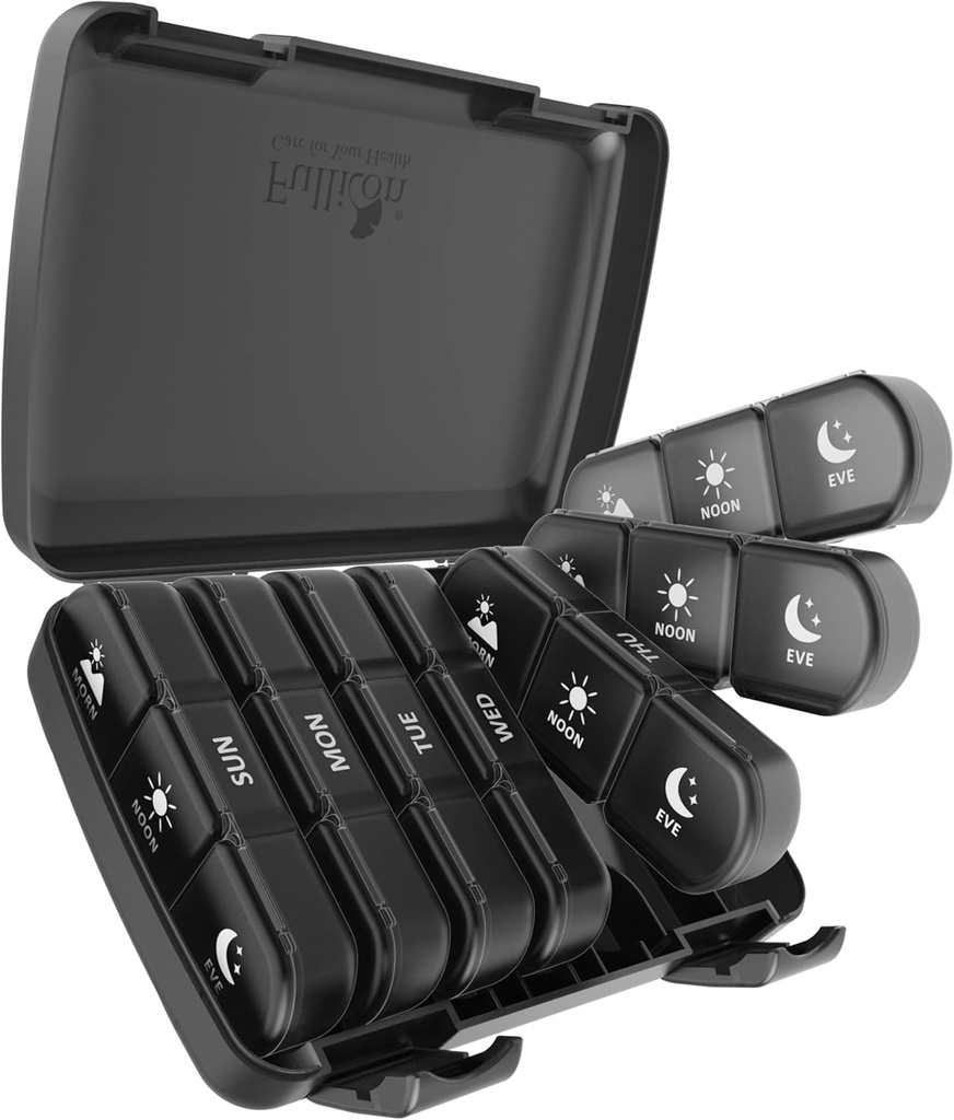 Pill Organizer 3 Times a Day, Fullicon Large Weekly Pill Case 7 Day, Daily Pill Box with 21 Karşılaştırmalı, Pill Shang Supplementrec for Pills/Vitamin/Fish Oil - Black