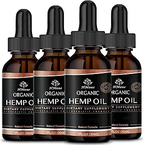 Hemp Oil -4 Packs Maximum Strength - Pure & CO2 Extract Drops - 100% Natural Organic, Vegan, Non-GMO Free