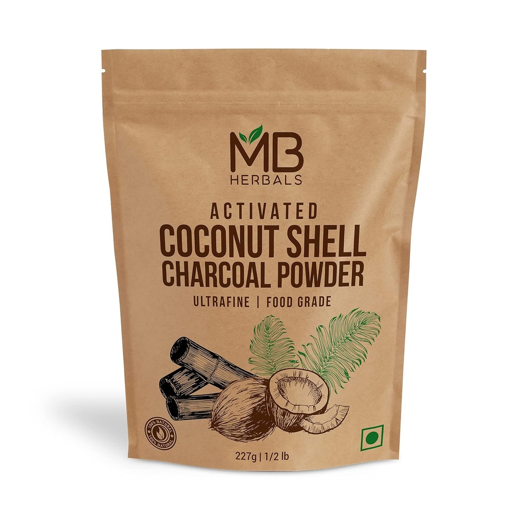 MB Herbals aktif Charcoal Dust from Coconut Shell 8 oz (227 Gram / 0,5 LB) | EXTERNAL USE # | Face Packs and Maskes| Soap Making | ToothPowder