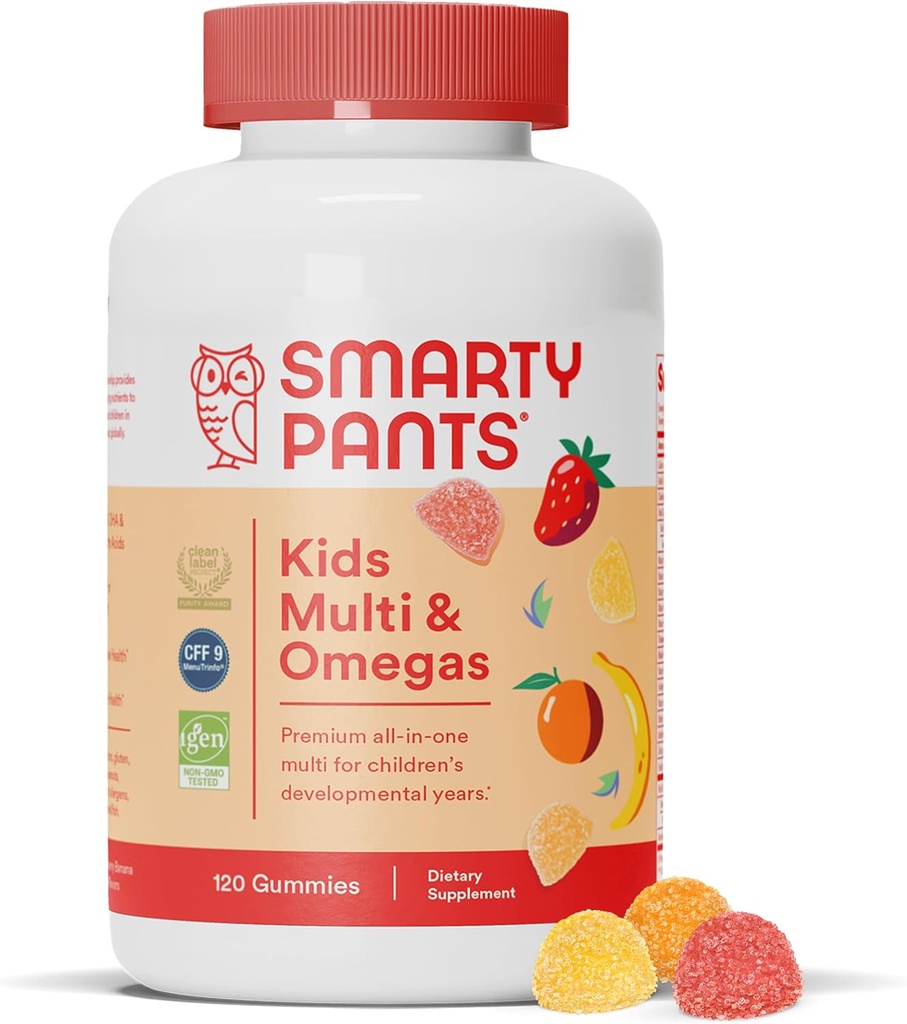 SmartyPants Kids Tamam Gummy Vitamins: Multivitamin, Vitamin D3, B12 (Methylcobalamin), ve Omega 3 DHA / EPA Fish Oil, 120 sayı