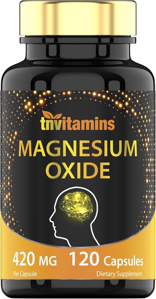 tnvitaminler Magnezyum Oksit 420 mg - 120 Capsules | 4 Ay Supply! | %100 Bir Capsule'deki Magnezyum Oksit'in Günlük Değeri | Oxido de Magnesio | Non-GMO, Made in the USA