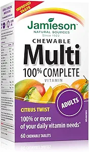 Jamieson 100% Complete Chewable Multivitamin for Adults Citrus Twist Multi, 60 chewable tablets