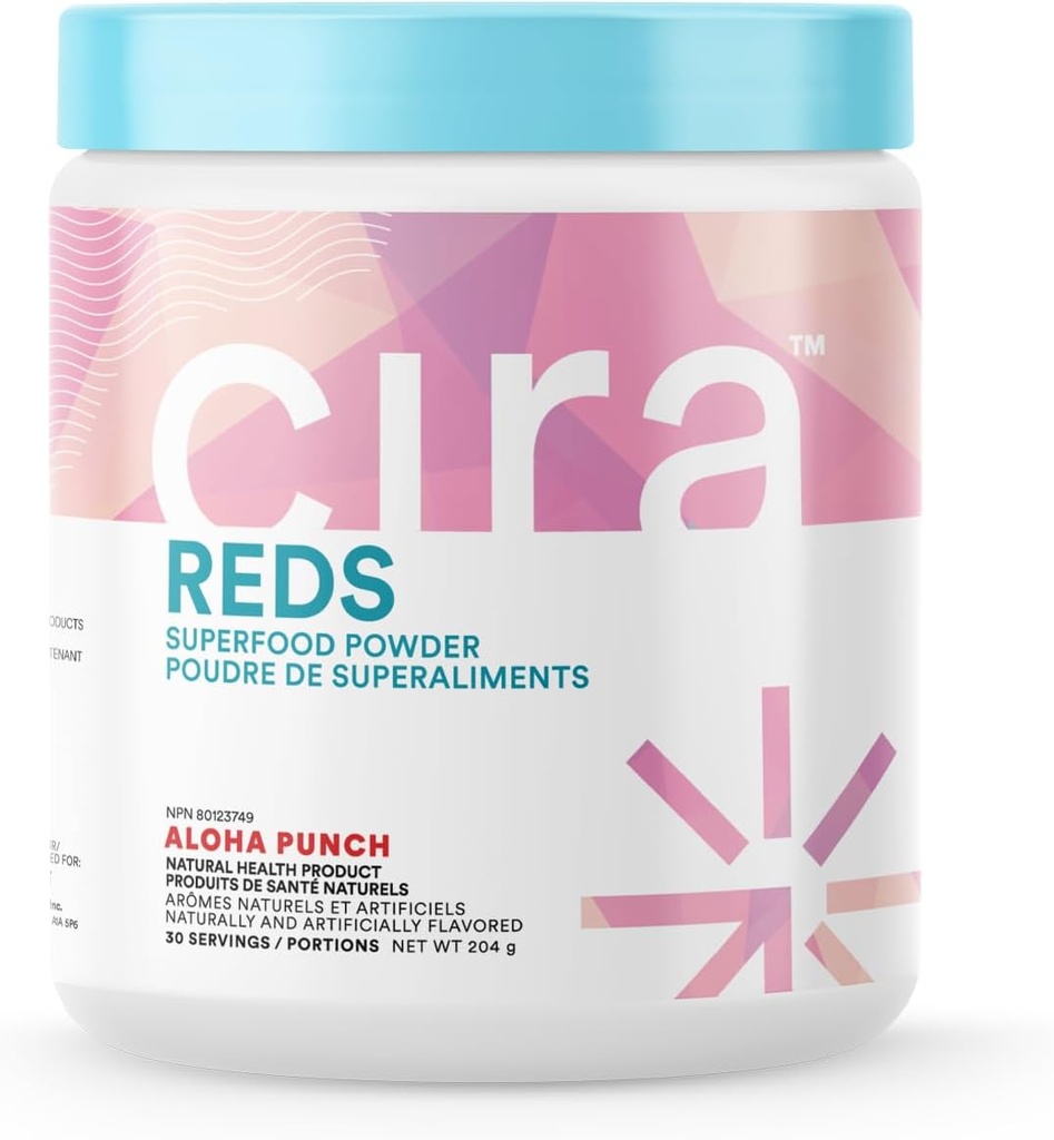 Cira Glow-Getter Reds Superfood Powder - Αντιοξειδωτικά & Πολυφαινόλες για Αυξημένη Ενέργεια & Υγεία Όπισθεν - 30 Υπηρεσίες, Aloha Punch