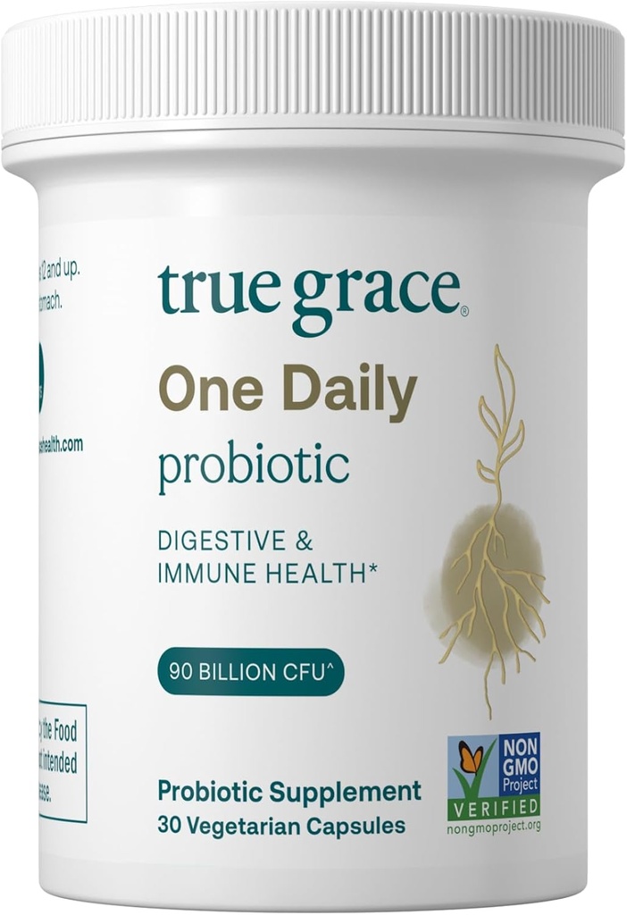 True Grace One Daily Probiotic - 30 κάψουλες χορτοφαγικής - 90 δισεκατομμύρια CFU - Gut, Digestive & Immune Health Support Blend with Prebiotic Fiber - Χωρίς γλουτένη & σόγια