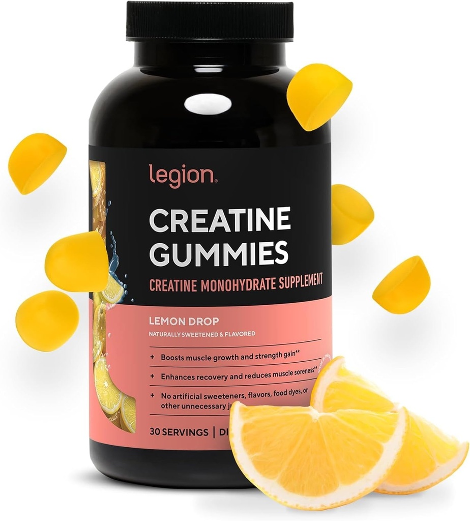 LEGION Kretine Monohidrat Gummies – Temiz Chewable Kretine Supplement for Strength, Endurance & Muscle Recovery – 30 Lemon Drop Flavor Servisleri – Yapay Flavors veya Sweeteners.