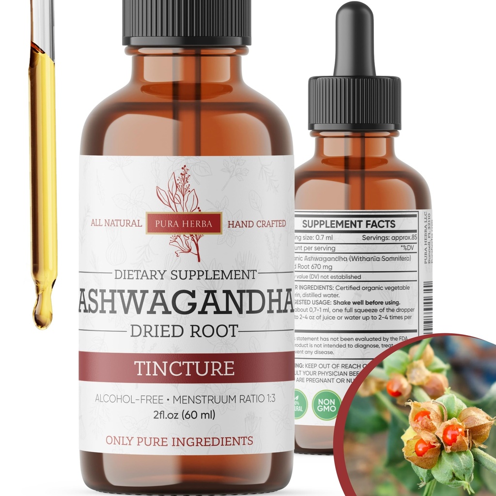Organik Ashwagandha Liquid Drops, Ashwagandha Root Tincture, Ashwagandha Herb Supplements - 2 Fl Oz Oz Oz