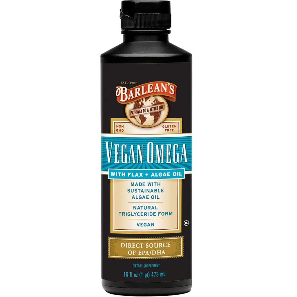 Barlean'ın Vegan Omega Liquid Flax ve Algae Oil Plant Based EPA DHA Supplement from Algal Oil and Organic Flaxseed, Omegas 3 6 ve 9 Fatty Acid Supplements, 16 Ounces