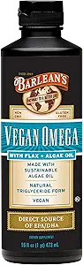 Συμπληρώματα EPA DHA της Vegan Omega Liquid Flax και της Algae Oil από έλαιο φυκών και οργανικό λιναρόσπορο, Ωμέγα 3 6 και 9 συμπληρώματα λιπαρών οξέων, 16 ουγγιά