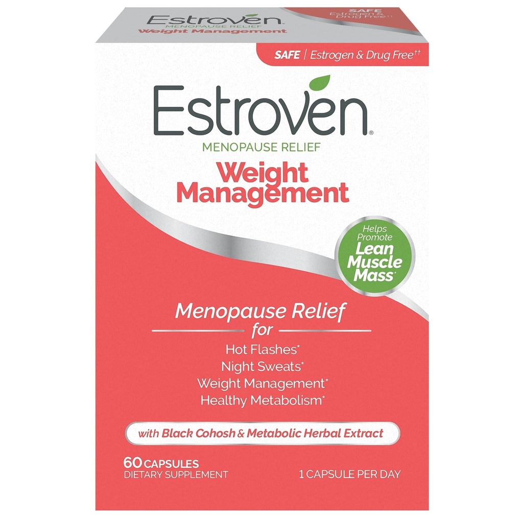 Menopause Relief için Estroven Kilo Yönetimi - 60 Ct. - Klinik olarak Proven Malzemeler Kilo Vermeye Yardım Ediyor, Gece Ters & Hot Flash Relief - Drug-Free & Gluten-Free