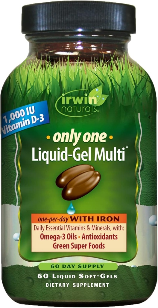 Irwin Naturals Μόνο ένα υγρό-Gel Multi - 60 Softgels - Πολυβιταμίνη μιας ημέρας με σίδηρο, Ω-3 έλαια, αντιοξειδωτικά & Πράσινα Super Foods