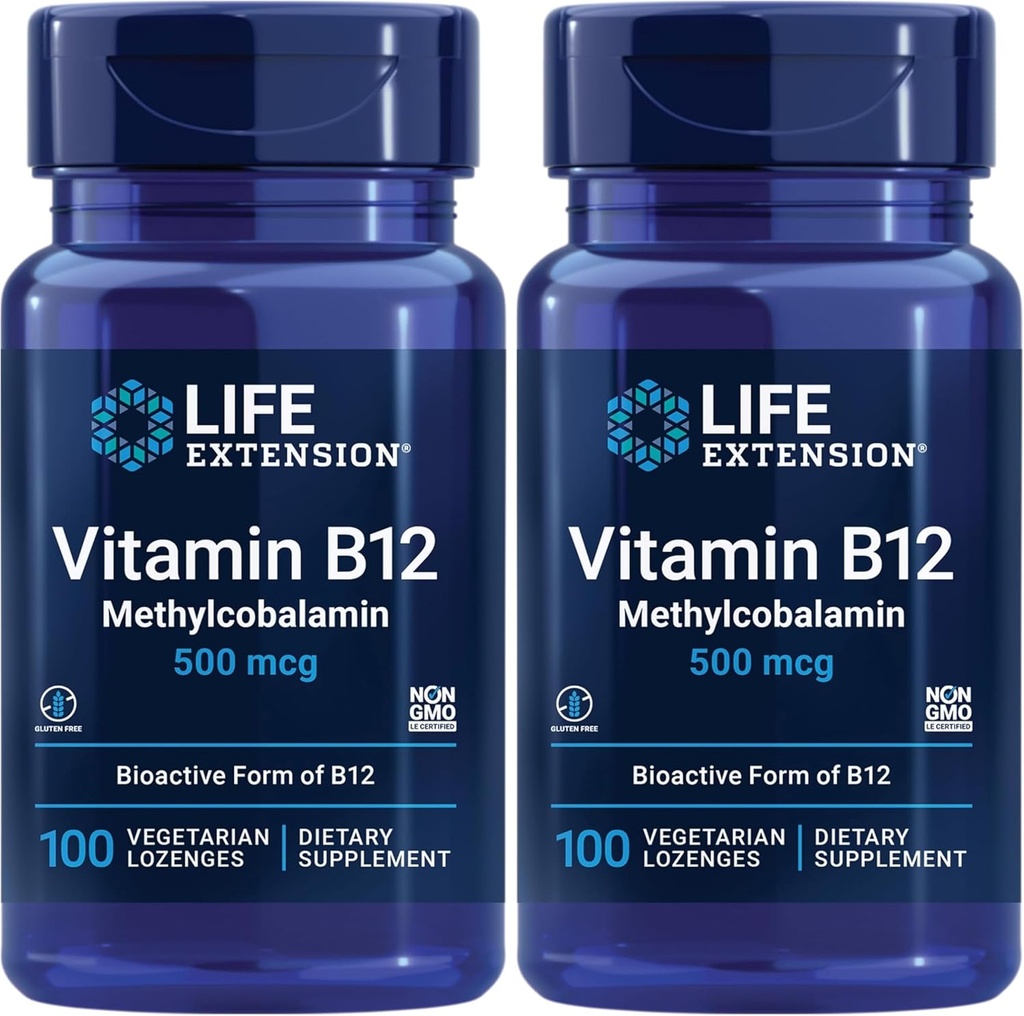 Life Extension Vitamin B12 Torchcobalamin 500 Live - Genel Enerji ve Beyin Sağlığı için B12 Supplement - Sugar Free Vegetarian Lozenges Dissolve in Your Mouth - Once Daily - 100 Count