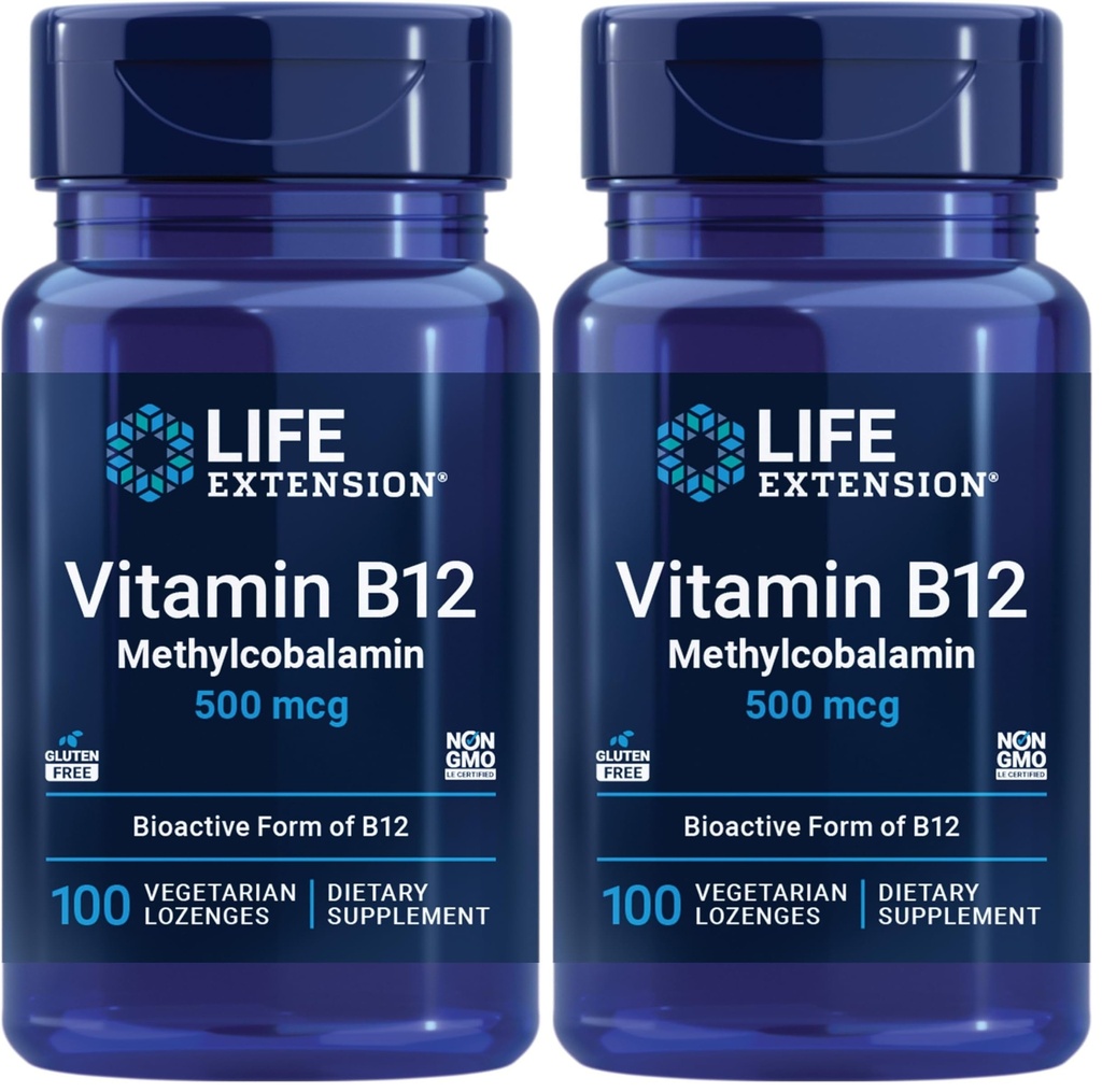 Life Extension Vitamin B12 Torchcobalamin 500 Live - Genel Enerji ve Beyin Sağlığı için B12 Supplement - Sugar Free Vegetarian Lozenges Dissolve in Your Mouth - Once Daily - 100 Count