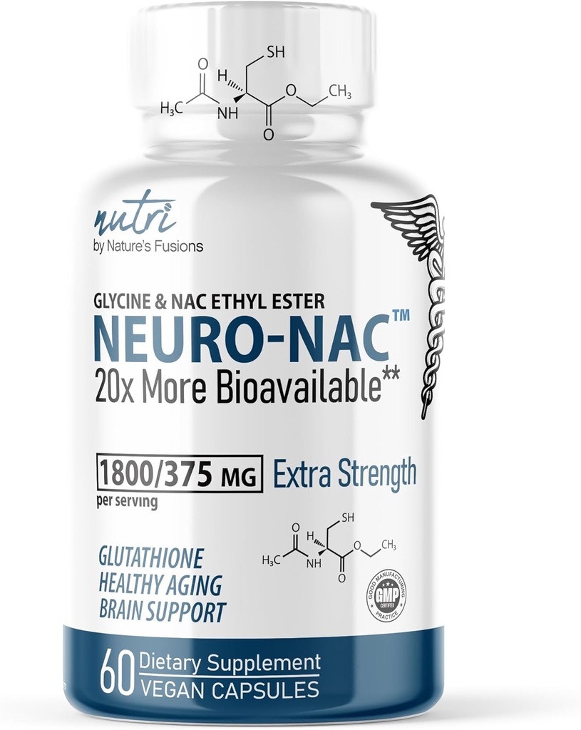 Nature's Fusions Neuro NAC Supplement 375mg Ekstra Kuvvet 1800 mg Glycine - N-Acetyl Cysteine Ethyl Ester - 20x More Bio NAC 600 mg - Boost Glutathione 10x More Than Liposomal