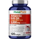 NusaPure Antarktika Krill Oil 2000 mg 120 Softgels, Omega-3 EPA 360 mg, DHA 240 mg, Soyfree Astaxanthin Supplement Sourced from Krill 800ppm