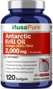 NusaPure Antarktika Krill Oil 2000 mg 120 Softgels, Omega-3 EPA 360 mg, DHA 240 mg, Soyfree Astaxanthin Supplement Sourced from Krill 800ppm