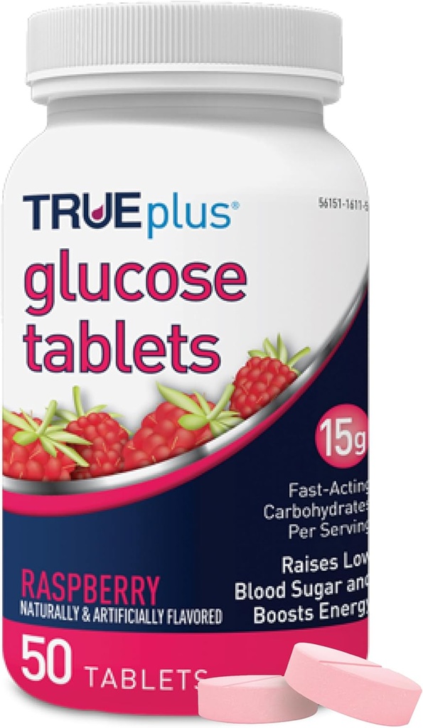 TRUEplus® Glucose Tabletleri, Raspberry Flavor - 50ct
