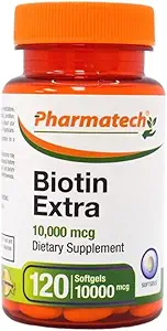 Saç Büyümesi için Biotin 10000mcg, Skin ve Nails Quality, B7, Kadınlar için Tamam, Gluten Free, 120 Softgels