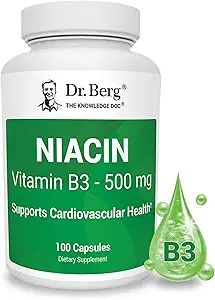 Dr. Berg Niacin 500 mg with Flushing for Heart Health & Energy Support* - 100-Day Supply Vitamin B3 Niacin from Dr. Berg Önerilen Nicotinic Acid - 100 Capsules