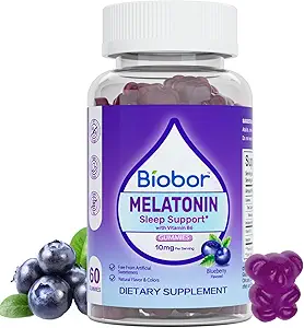 Doğal Melatonin Gummy 10 mg, Sleep Support Supplement Gummies Vegan Diyetary with Vitamin B6 for Adult (Mavi, 60 Kont)