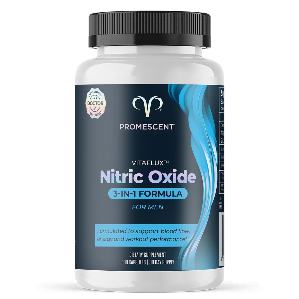 Promescent VitaFLUX Nitrik Oksit Supplement, L Arginine l Quality Citrulline Supplements for Men, Supports Health Blood Flow, Nitric Hoffman ATM Arginine Supplement, 180 Capsules