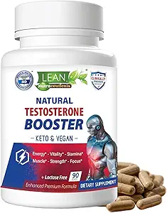 LEAN Nutra Testosterone Booster for Men – Natural Vegan Supplement with Tongkat Ali, DHEA, Maca Root, Tribulus, Horny Goat Weed, Zinc, Boron, D-Aspartic Acid – Boost Strength, Energy, Muscle – 90 Caps