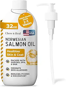Salmon Oil for Dogs and Cats, 32 oz - Omega-Rich Supplement for Healthy Skin & Coat, Joint & Immune Support - All-Natural Fish Oil Liquid - Premium Pet Care, Made in USA
