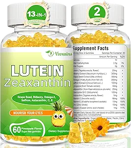 Lutein 20 mg με Zeaxanthin Gummies, Lutein και Zeaxanthin Συμπληρώματα με Eye Vitamins C, E, Bilberry for Eye Health - 120Cts