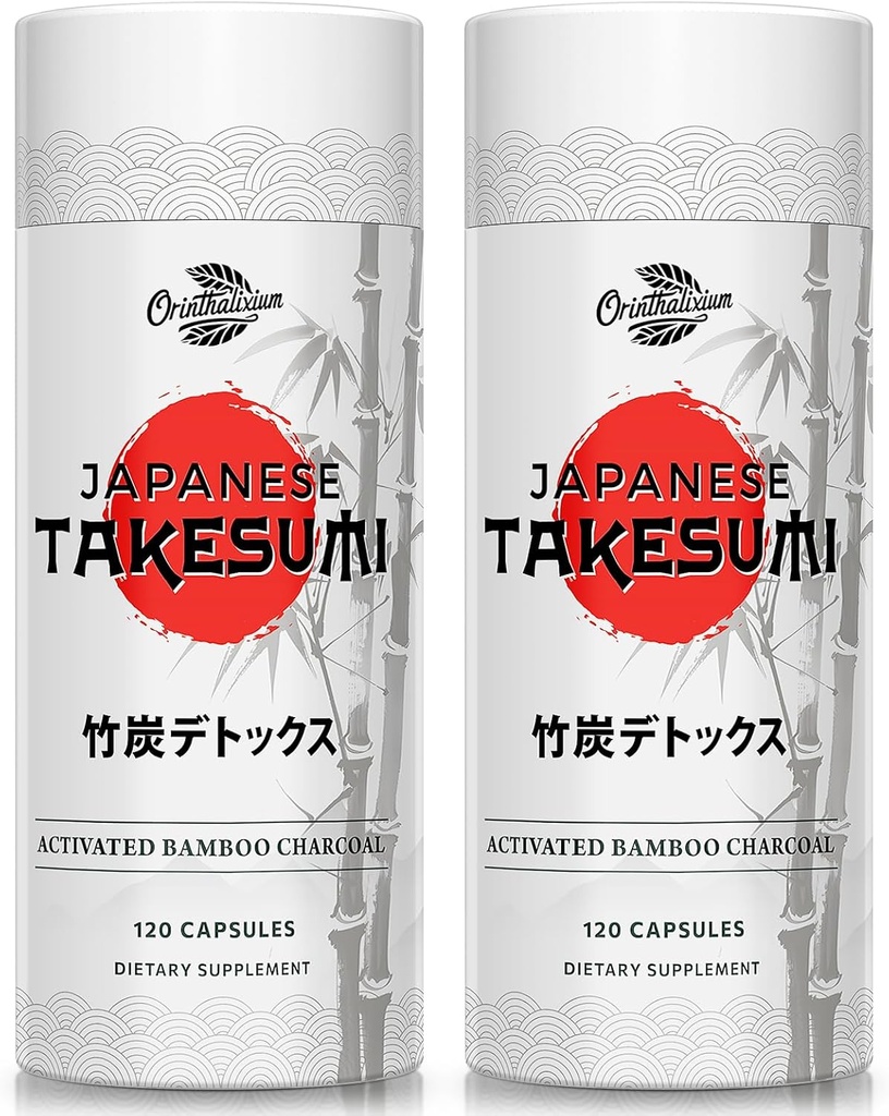 Takesumi Bamboo Charcoal 2000 mg - Max Abors için özel Charcoal, Detox & Gut, 120 Vegan Capsules(2 Şişe)