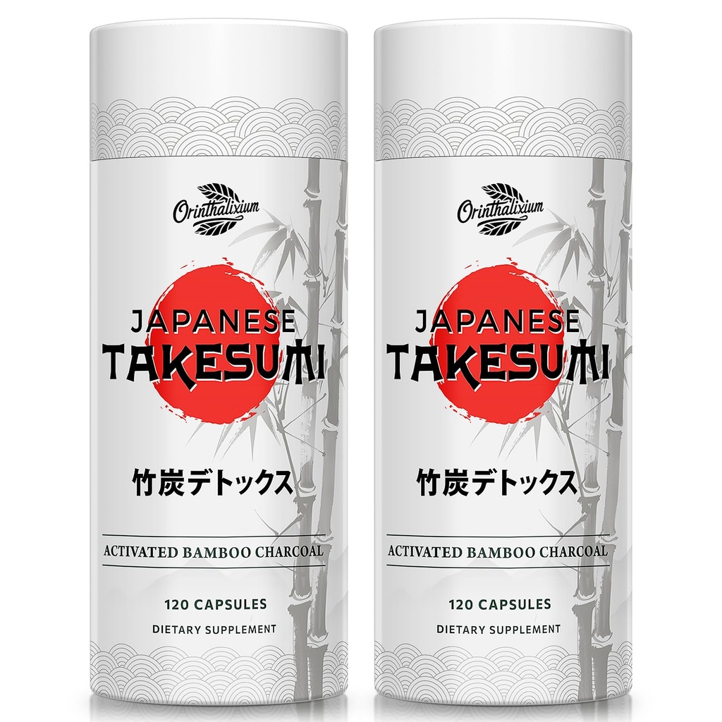 Takesumi Bamboo Charcoal 2000 mg - Max Abors için özel Charcoal, Detox & Gut, 120 Vegan Capsules(2 Şişe)