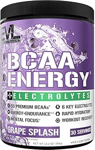 EVL BCAAs Αμινοξέα σε σκόνη - BCAA Ενέργεια προ προπόνησης σε σκόνη για την αποκατάσταση των μυών Lean ανάπτυξη και αντοχή - Επανυδρώνοντας μετά την αποκατάσταση προπόνησης ποτό με 6 Ηλεκτρόλυτα - Grape Splash