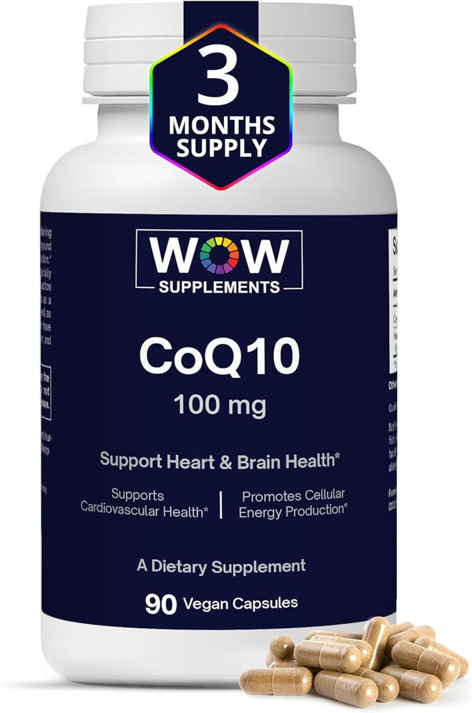 WOW Supplements CoQ10 100 mg with Hawthorn Berry - Yüksek Abvitamin CoQ10 100 mg for Energy Production, Heart and Cellular Health - Non-GMO, Gluten-Free Coenzyme Q10 100 mg Supplement - 90 Capsules
