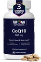 WOW Supplements CoQ10 100 mg with Hawthorn Berry - High Absorption CoQ10 100mg for Energy Production, Heart and Cellular Health - Non-GMO, Gluten-Free Coenzyme Q10 100mg Supplement - 90 Capsules