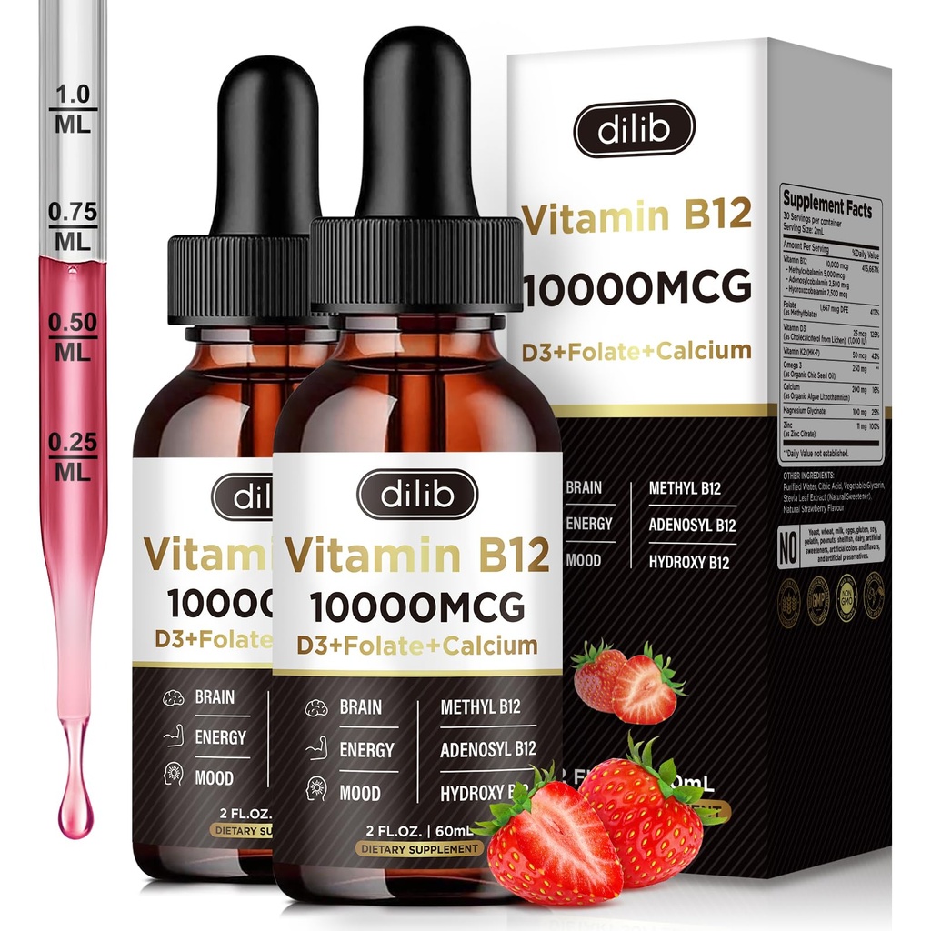 B12 Vitaminleri Sublingual 10000 mcg, Triple B-12 Kompleksi Tamam, Metil & Torchcobalamin Assembly for Women & Men, Mood & Energy Branson, Metabolism & Health Support, 2 Pack