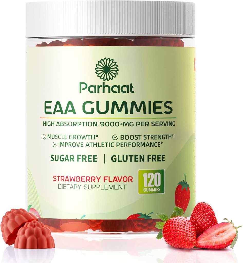 EAA Gummies 120 Gummies (Strawberry), Essential Amino Acids - All 9 Essential Aminos (EAA) and All Branched-Chain Aminos (BCAAs), Non-GMO, Gluten Free, Vegetarian Friendly