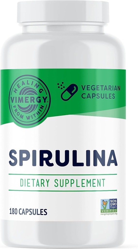 Vimergy Spirulina Capsules – Yoğun Bitki Protein Destekleri Immune Health & Cardiovascular Function – Vegan, Kosher, Gluten-Free – 180 Capsules