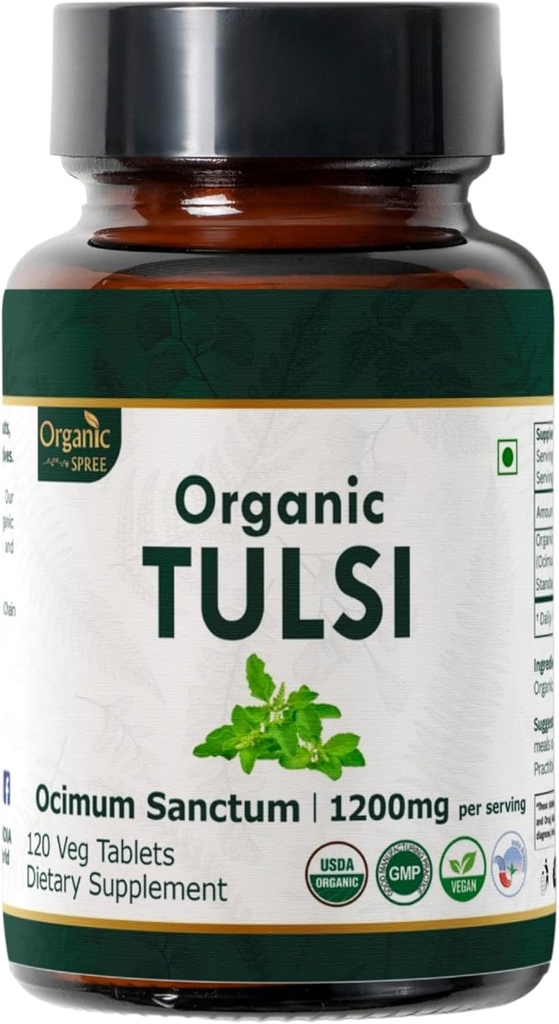 Tulsi 120 Tablet - USDA Organik Kutsal Prenses - Stres Yardım ve Adaptojenik Denge | Diyetsel Tamam120tab